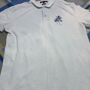 White Polo Shirt with Palm Tree Embroidery